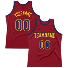 Load image into Gallery viewer, Custom Maroon Navy-Gold Authentic Throwback Basketball Jersey
