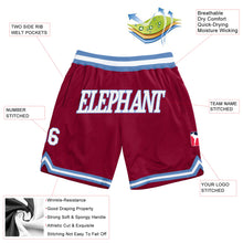 Load image into Gallery viewer, Custom Maroon White-Light Blue Authentic Throwback Basketball Shorts