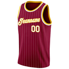 Load image into Gallery viewer, Custom Maroon White Pinstripe White-Gold Authentic Basketball Jersey