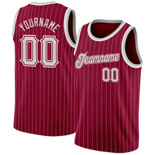 Load image into Gallery viewer, Custom Maroon White Pinstripe Gray-White Authentic Basketball Jersey