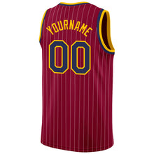 Load image into Gallery viewer, Custom Maroon White Pinstripe Navy-Gold Authentic Basketball Jersey