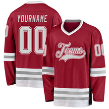 Load image into Gallery viewer, Custom Maroon Gray-White Hockey Jersey