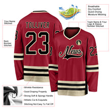Load image into Gallery viewer, Custom Maroon Black-Cream Hockey Jersey