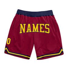 Load image into Gallery viewer, Custom Maroon Gold-Navy Authentic Throwback Basketball Shorts