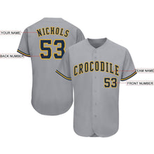 Load image into Gallery viewer, Custom Gray Navy-Gold Baseball Jersey