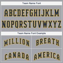 Load image into Gallery viewer, Custom Gray Navy-Gold Baseball Jersey