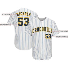 Load image into Gallery viewer, Custom White Royal Pinstripe Navy-Gold Baseball Jersey