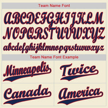 Load image into Gallery viewer, Custom Cream Navy Pinstripe Navy-Red Baseball Jersey