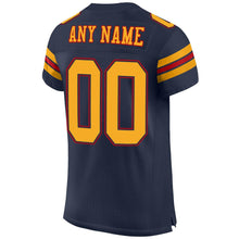 Load image into Gallery viewer, Custom Navy Gold-Red Mesh Authentic Football Jersey