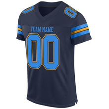 Load image into Gallery viewer, Custom Navy Powder Blue-Gold Mesh Authentic Football Jersey