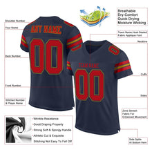 Load image into Gallery viewer, Custom Navy Red-Old Gold Mesh Authentic Football Jersey