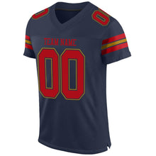 Load image into Gallery viewer, Custom Navy Red-Old Gold Mesh Authentic Football Jersey