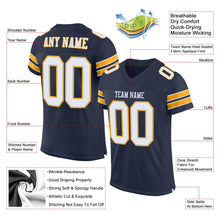 Load image into Gallery viewer, Custom Navy White-Gold Mesh Authentic Football Jersey