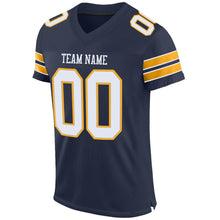 Load image into Gallery viewer, Custom Navy White-Gold Mesh Authentic Football Jersey