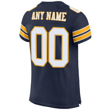 Load image into Gallery viewer, Custom Navy White-Gold Mesh Authentic Football Jersey