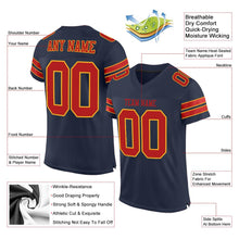 Load image into Gallery viewer, Custom Navy Scarlet-Gold Mesh Authentic Football Jersey