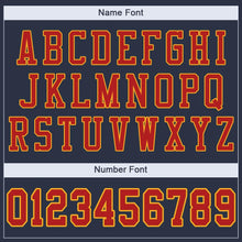 Load image into Gallery viewer, Custom Navy Scarlet-Gold Mesh Authentic Football Jersey