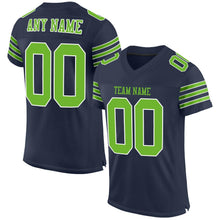 Load image into Gallery viewer, Custom Navy Neon Green-White Mesh Authentic Football Jersey