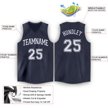 Load image into Gallery viewer, Custom Navy White V-Neck Basketball Jersey