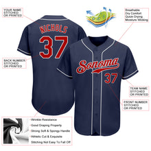 Load image into Gallery viewer, Custom Navy Red-White Authentic Baseball Jersey