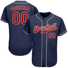Load image into Gallery viewer, Custom Navy Red-White Authentic Baseball Jersey