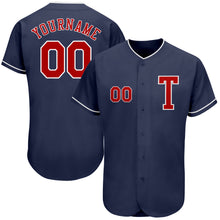 Load image into Gallery viewer, Custom Navy Red-White Authentic Baseball Jersey