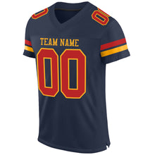 Load image into Gallery viewer, Custom Navy Scarlet-Gold Mesh Authentic Football Jersey