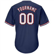 Load image into Gallery viewer, Custom Navy White-Red Authentic Throwback Rib-Knit Baseball Jersey Shirt