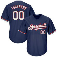 Load image into Gallery viewer, Custom Navy White-Red Authentic Throwback Rib-Knit Baseball Jersey Shirt