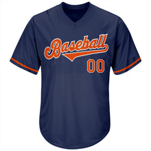 Load image into Gallery viewer, Custom Navy Orange-White Authentic Throwback Rib-Knit Baseball Jersey Shirt