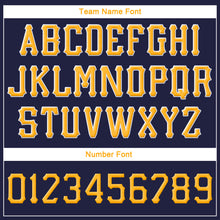 Load image into Gallery viewer, Custom Navy Gold-White Stitched Adjustable Snapback Hat