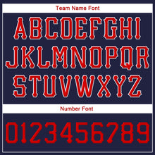 Load image into Gallery viewer, Custom Navy Red-White Stitched Adjustable Snapback Hat