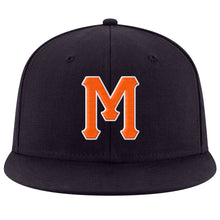 Load image into Gallery viewer, Custom Navy Orange-White Stitched Adjustable Snapback Hat