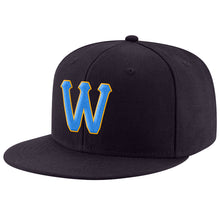 Load image into Gallery viewer, Custom Navy Powder Blue-Gold Stitched Adjustable Snapback Hat