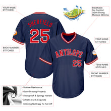 Load image into Gallery viewer, Custom Navy Red-White Authentic Throwback Rib-Knit Baseball Jersey Shirt