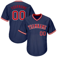 Load image into Gallery viewer, Custom Navy Red-White Authentic Throwback Rib-Knit Baseball Jersey Shirt