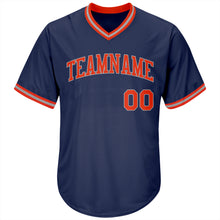 Load image into Gallery viewer, Custom Navy Orange-Gray Authentic Throwback Rib-Knit Baseball Jersey Shirt