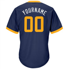 Load image into Gallery viewer, Custom Navy Gold-White Authentic Throwback Rib-Knit Baseball Jersey Shirt