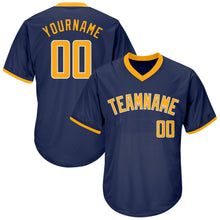 Load image into Gallery viewer, Custom Navy Gold-White Authentic Throwback Rib-Knit Baseball Jersey Shirt