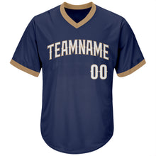 Load image into Gallery viewer, Custom Navy White-Old Gold Authentic Throwback Rib-Knit Baseball Jersey Shirt