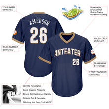 Load image into Gallery viewer, Custom Navy White-Old Gold Authentic Throwback Rib-Knit Baseball Jersey Shirt
