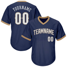 Load image into Gallery viewer, Custom Navy White-Old Gold Authentic Throwback Rib-Knit Baseball Jersey Shirt