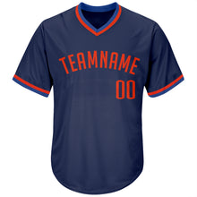 Load image into Gallery viewer, Custom Navy Orange-Blue Authentic Throwback Rib-Knit Baseball Jersey Shirt