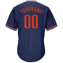 Load image into Gallery viewer, Custom Navy Orange-Blue Authentic Throwback Rib-Knit Baseball Jersey Shirt