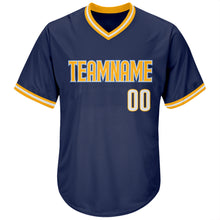 Load image into Gallery viewer, Custom Navy White-Gold Authentic Throwback Rib-Knit Baseball Jersey Shirt