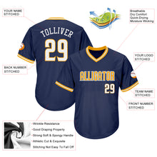 Load image into Gallery viewer, Custom Navy White-Gold Authentic Throwback Rib-Knit Baseball Jersey Shirt