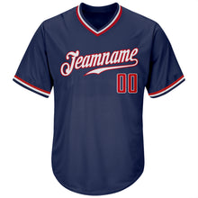 Load image into Gallery viewer, Custom Navy Red-White Authentic Throwback Rib-Knit Baseball Jersey Shirt