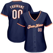 Load image into Gallery viewer, Custom Navy White-Orange Authentic Baseball Jersey