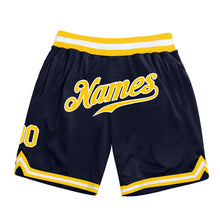 Load image into Gallery viewer, Custom Navy Gold-White Authentic Throwback Basketball Shorts