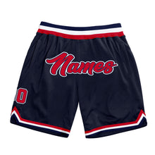 Load image into Gallery viewer, Custom Navy Red-White Authentic Throwback Basketball Shorts
